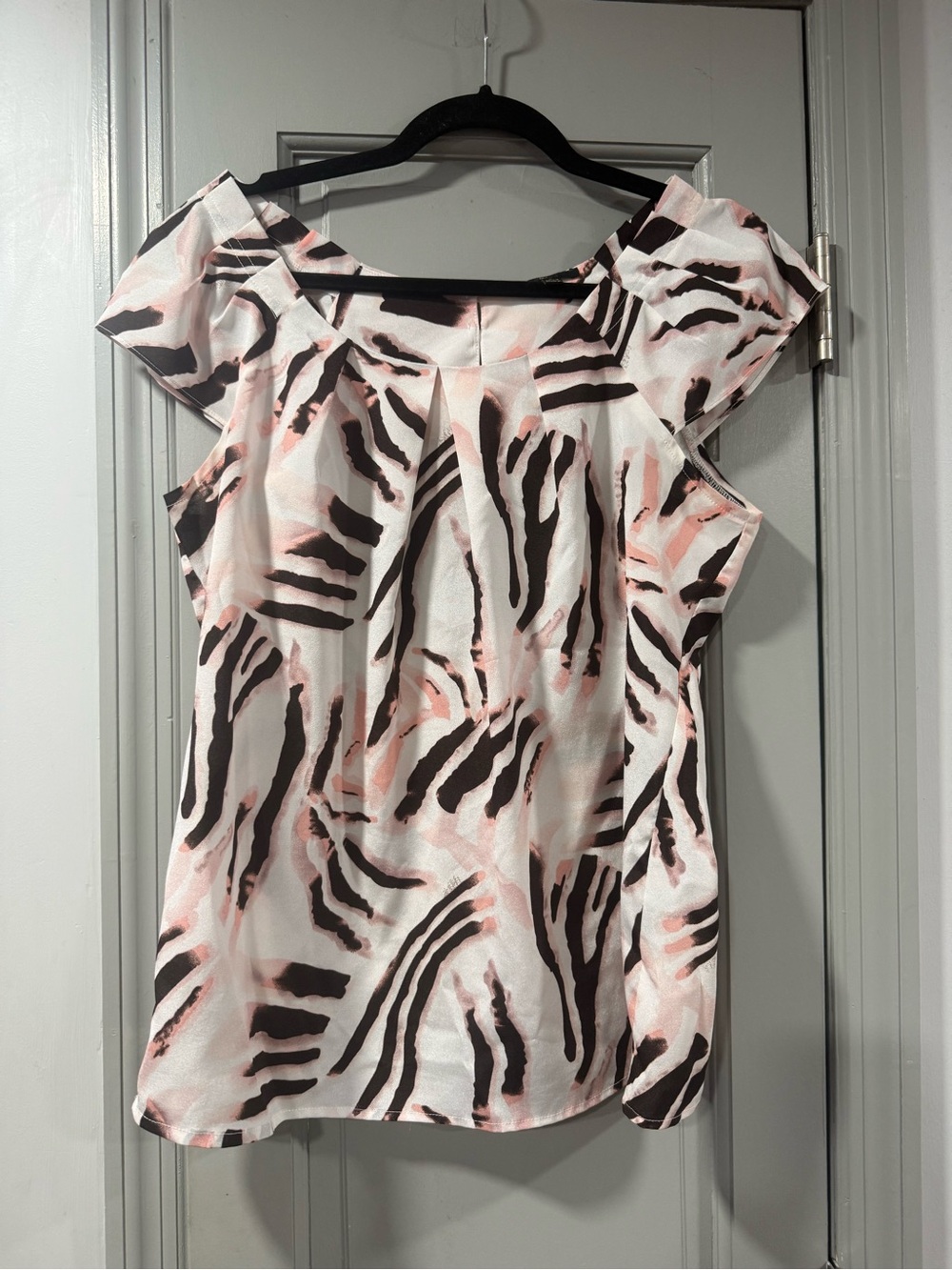 Milano Pink and Black Abstract Cap-Sleeve Blouse